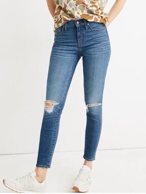 Madewell Skinny Distressed Mid Rise Cropped Jeans